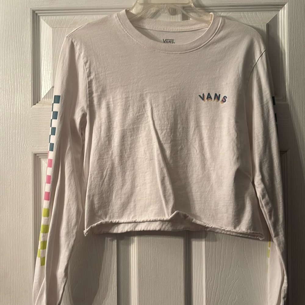 Vans women’s small cropped white long sleeve top.